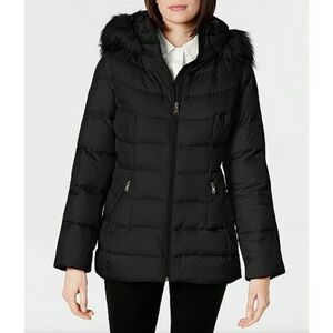 Calvin Klein Black Quilted Puffer Jacket with Faux-Fur Trimmed Hood
